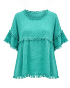 🔥LAST DAY SALE 49% OFF✨Casual Cotton Blend Fringe Trim Raw Edge Blouse