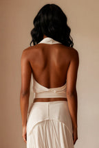 White Cross Halter Open Back Top